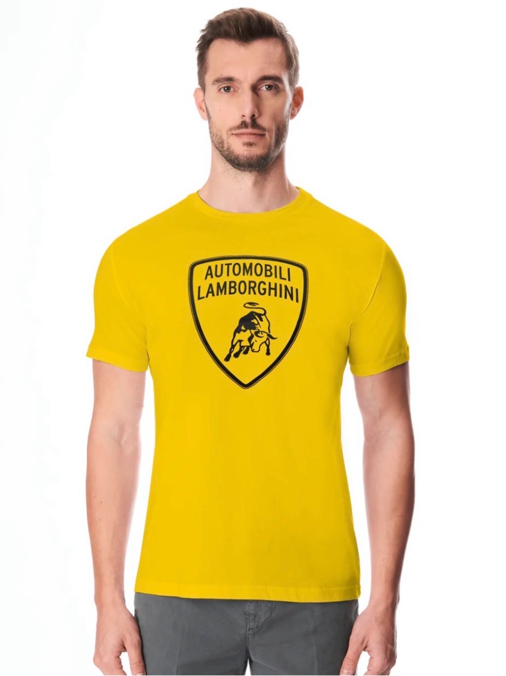 LAMBORGHINI YELLOW T SHIRT WITH BIG SHIELD LOGO